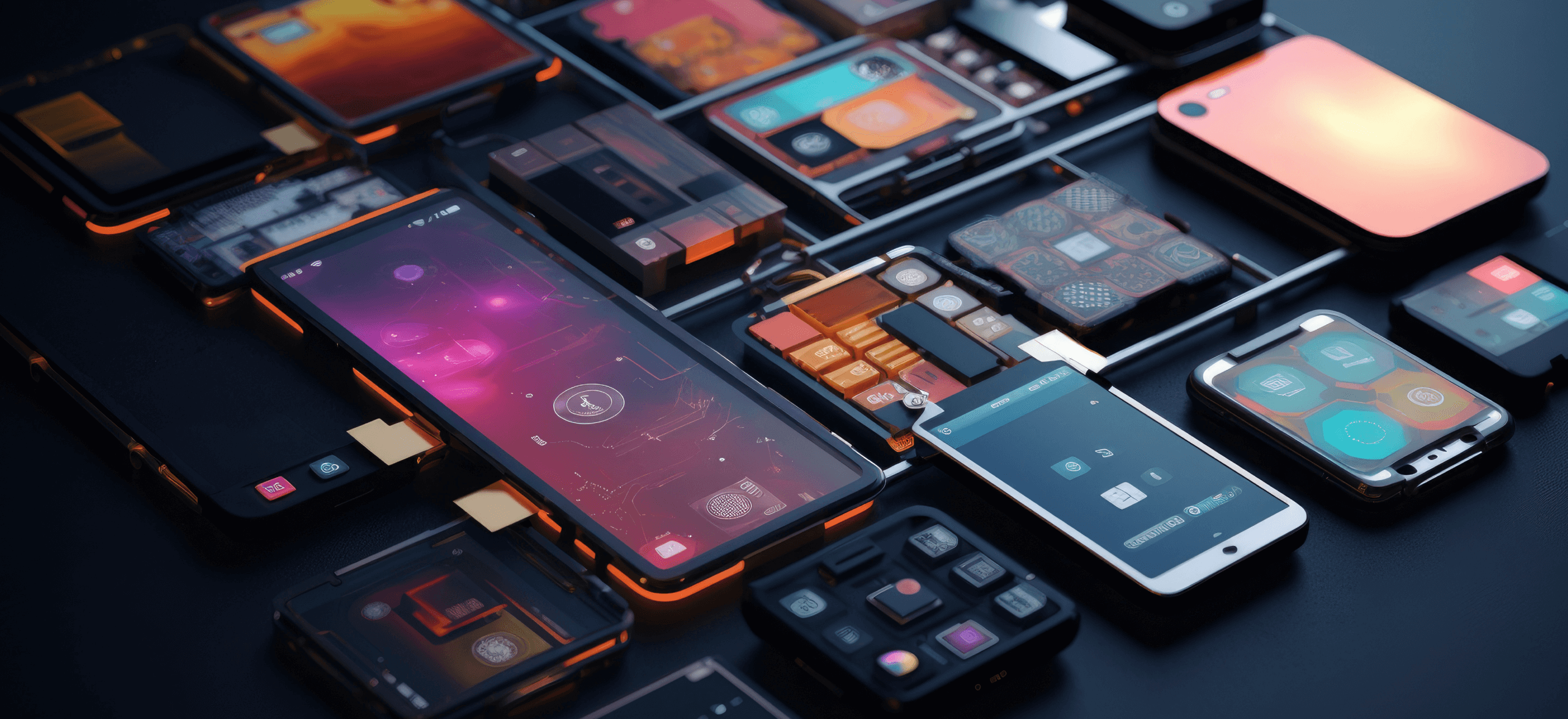 Celulares con interfaces de apps coloridas